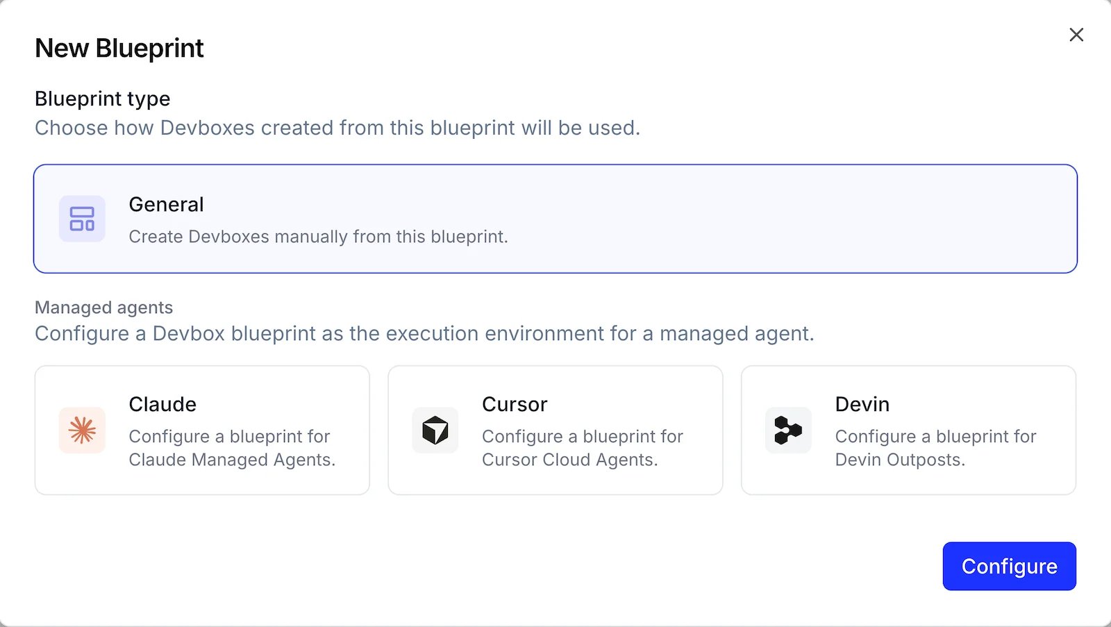 Create a new Devbox blueprint in the Namespace Dashboard