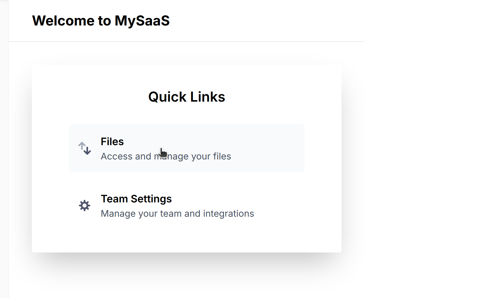 Sample app home page with Files section highlighted