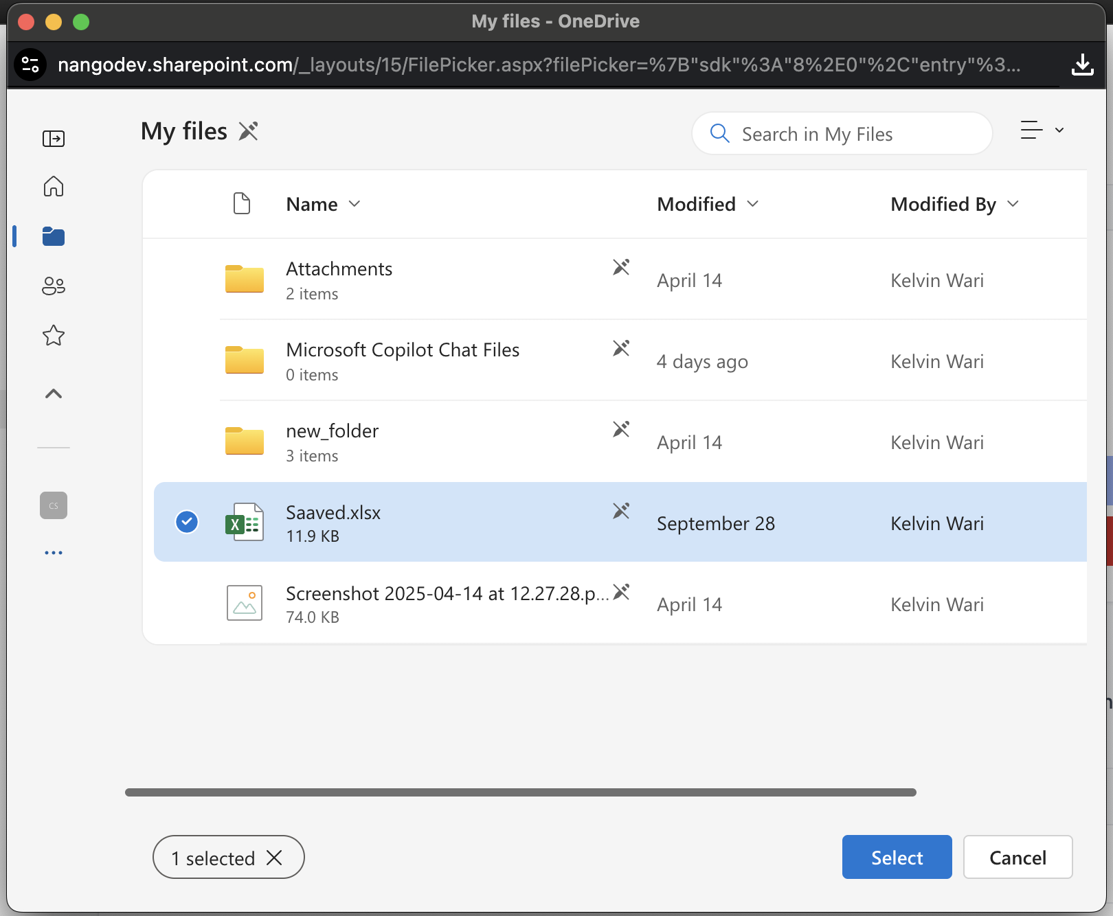 Select files and folders from provider