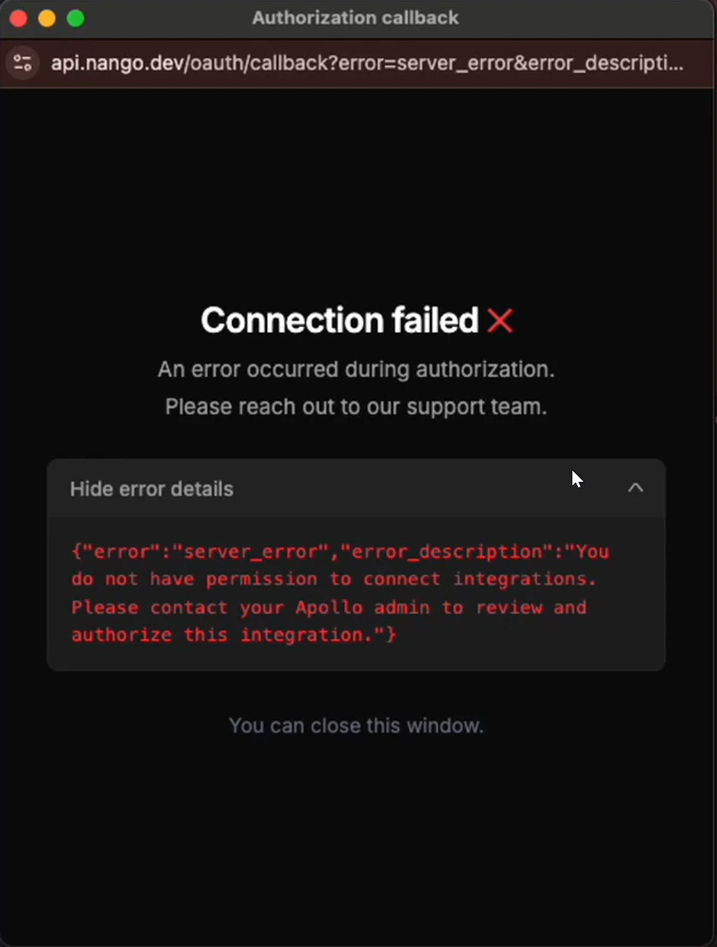 Enhanced OAuth error messaging