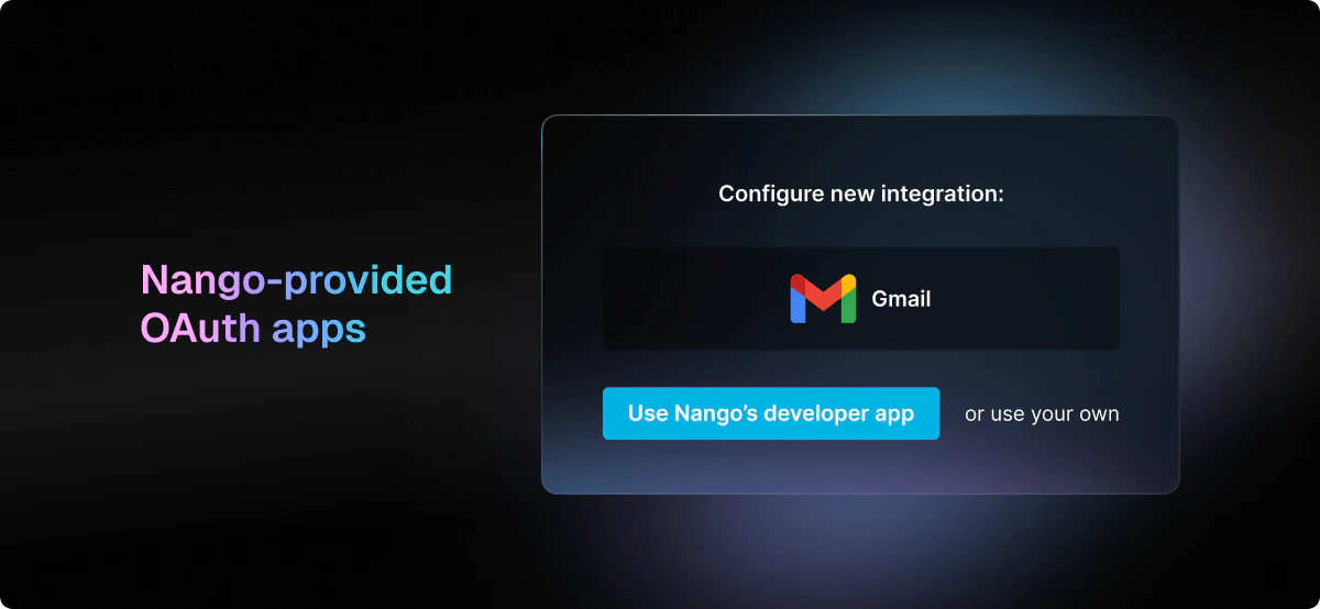 Nango-provided OAuth apps for testing illustration