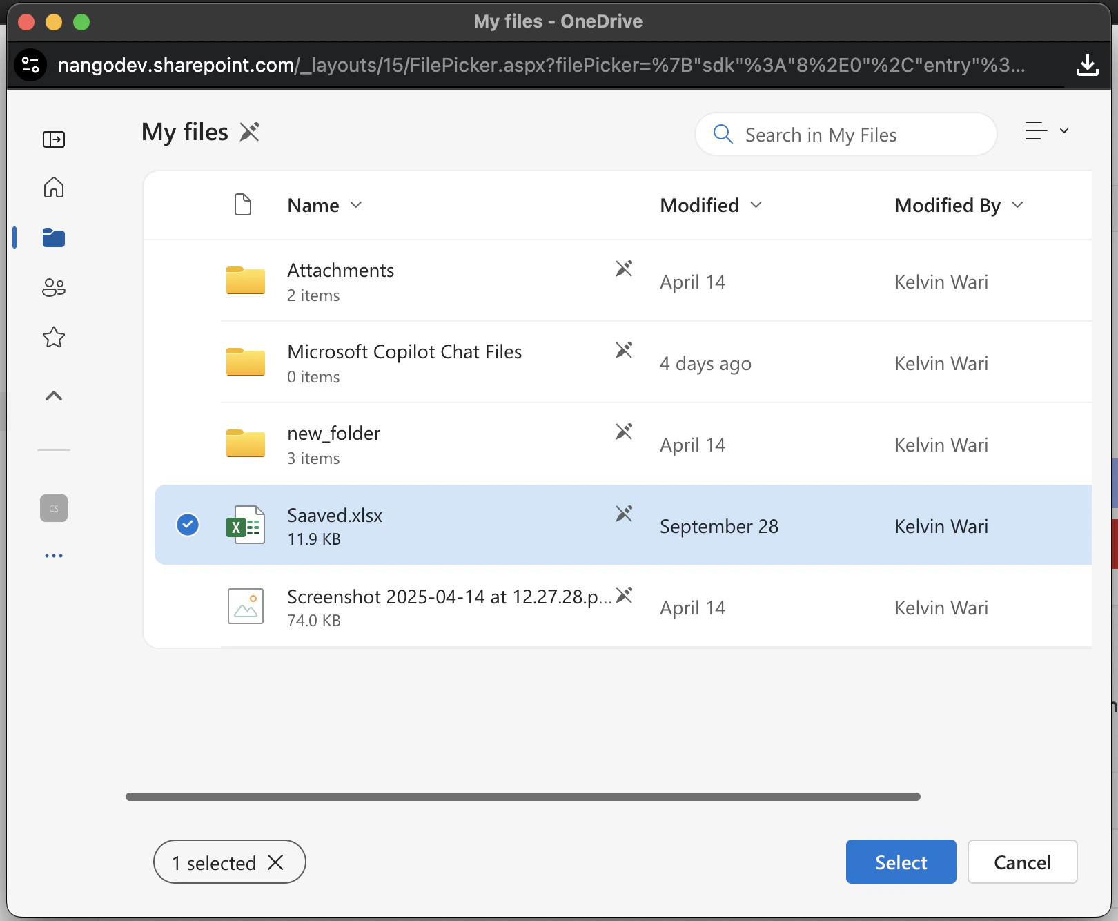 Select files and folders from provider
