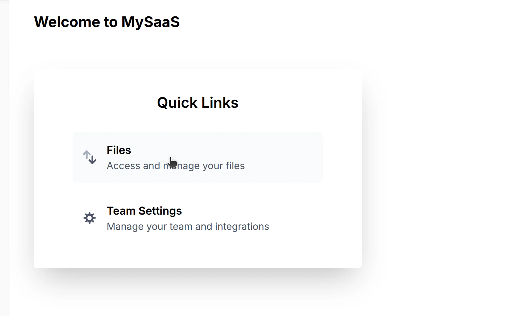 Sample app home page with Files section highlighted