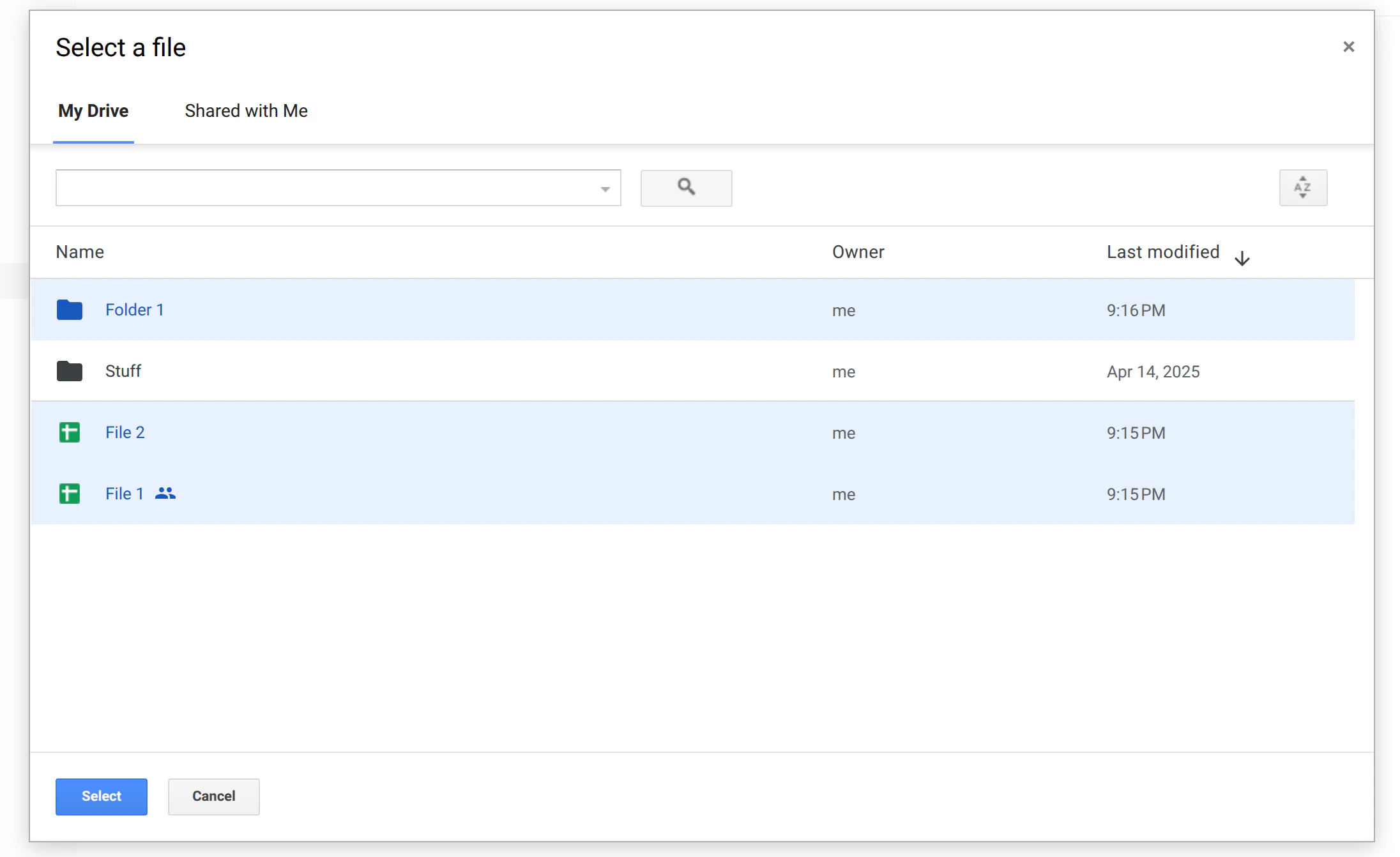 Select files and folders from provider