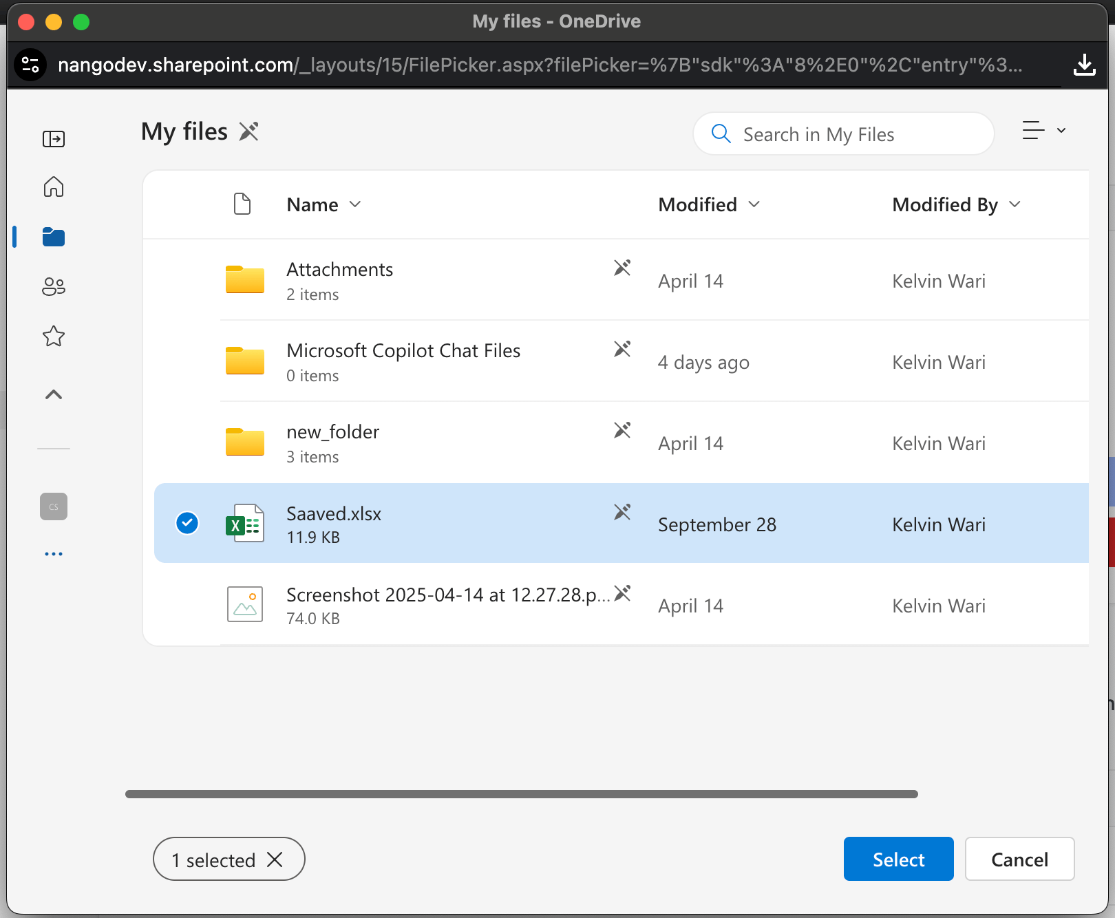 Select files and folders from provider
