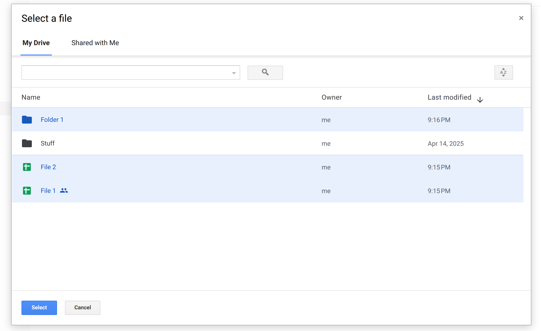 Select files and folders from provider