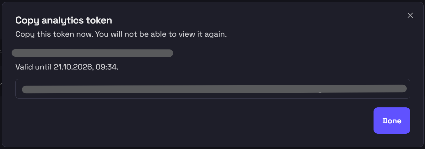 Tracify copy analytics token dialog