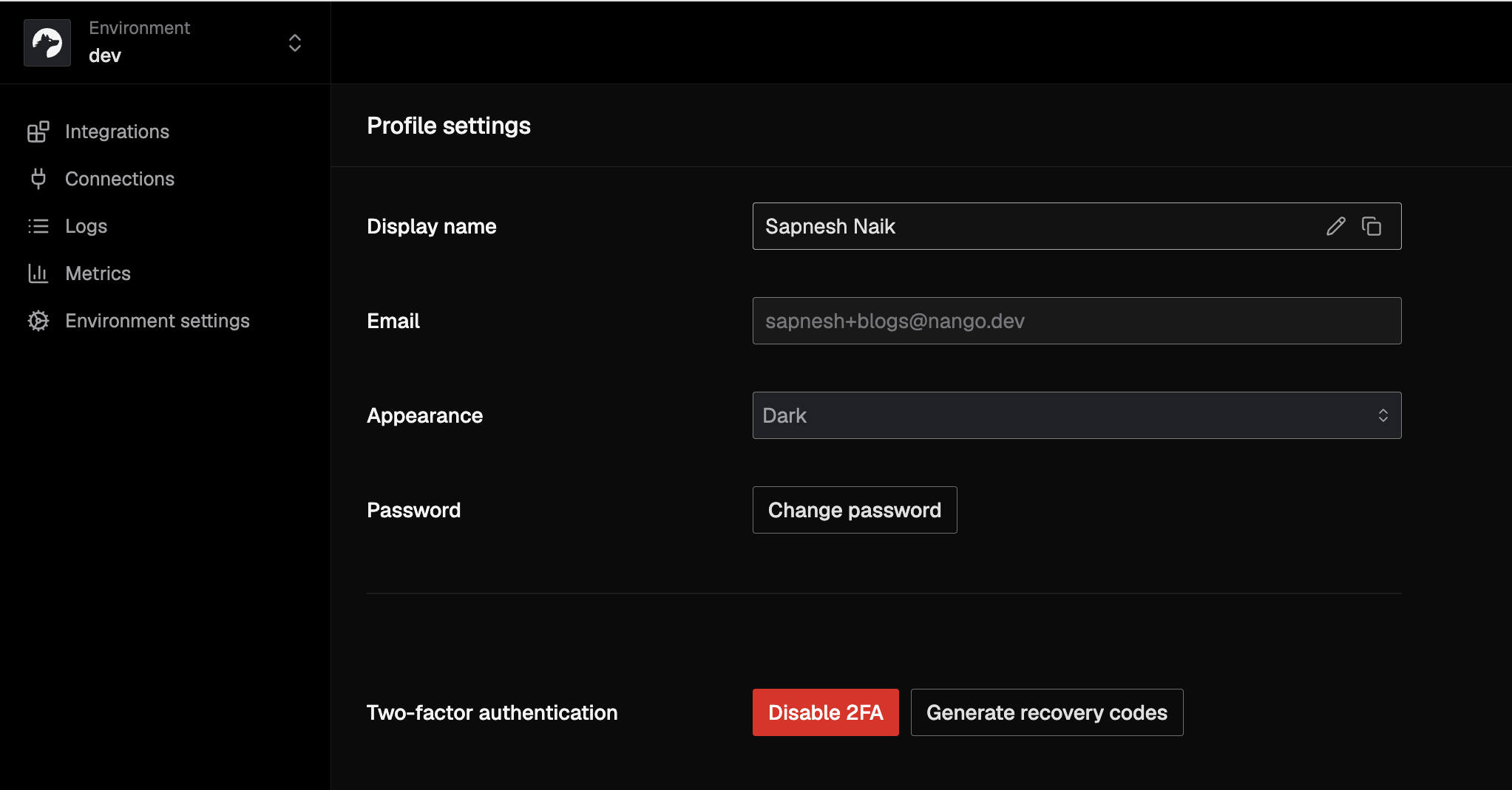 Changing your password from profile settings