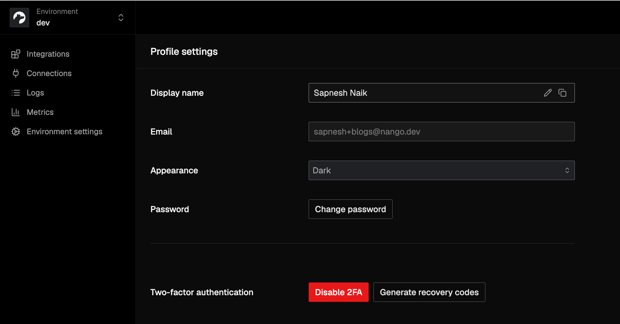Changing your password from profile settings