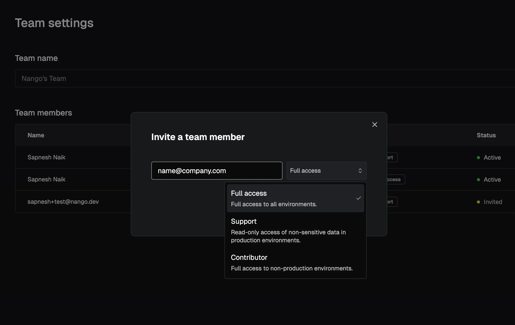 RBAC Team Invite Roles