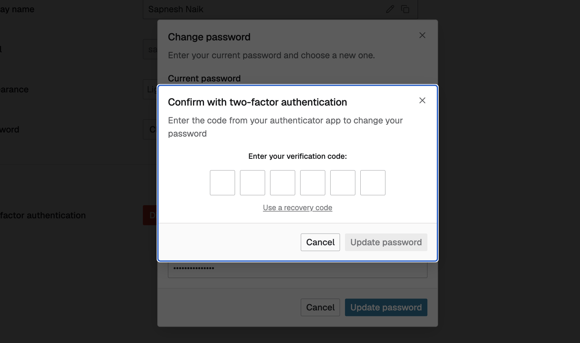 2FA on password changes