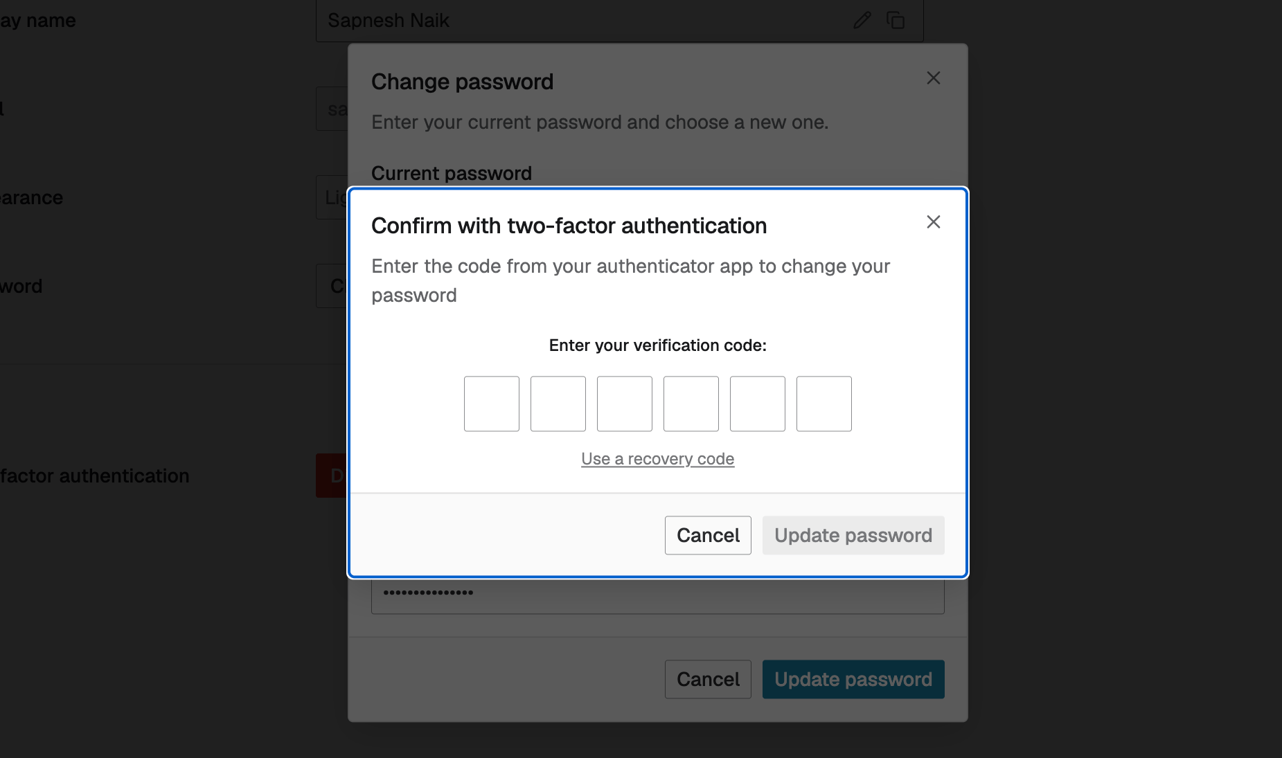 2FA on password changes