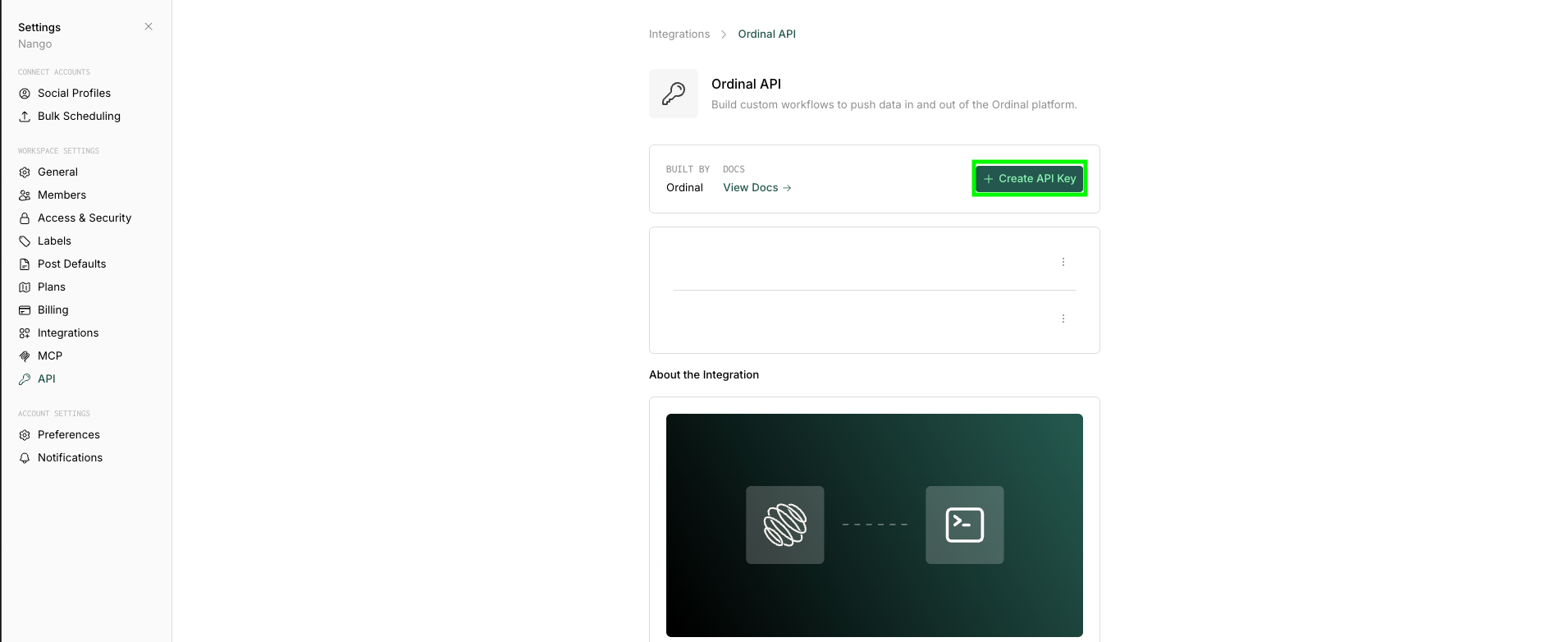 Ordinal - How do I link my account? - Nango Docs