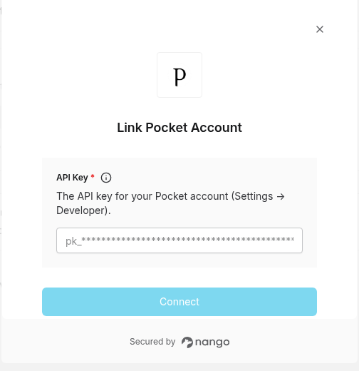 Pocket API key form