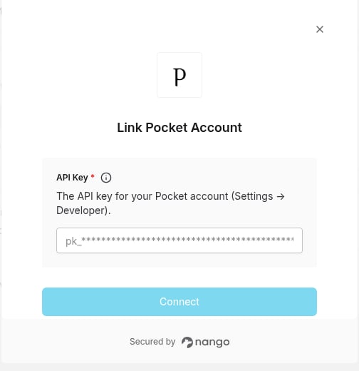 Pocket API key form