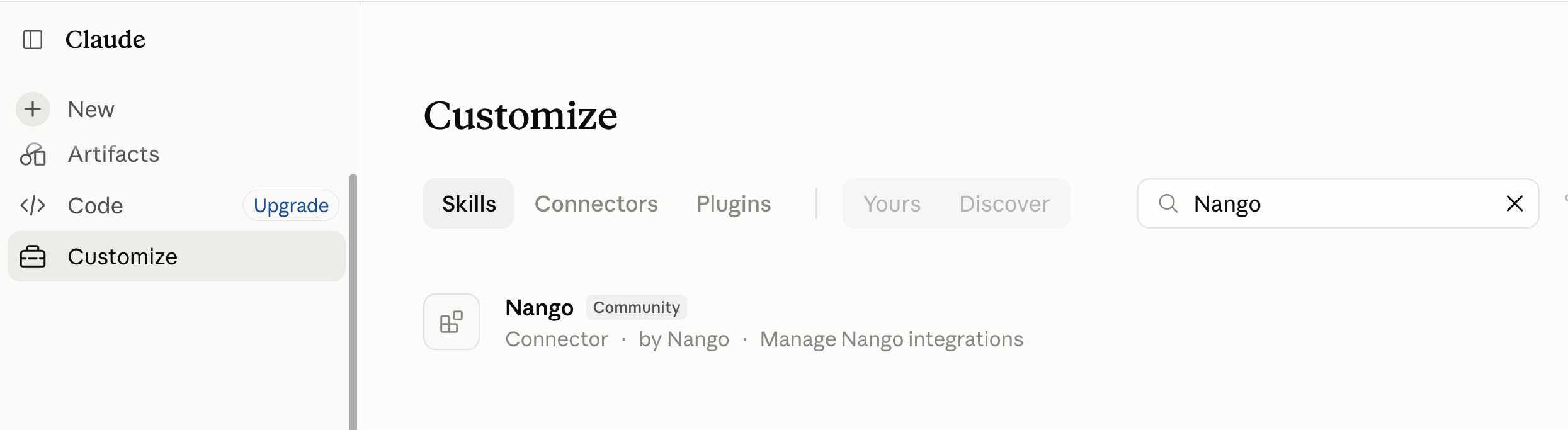 The Nango connector in Claude's connector directory