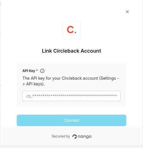 Circleback API key form