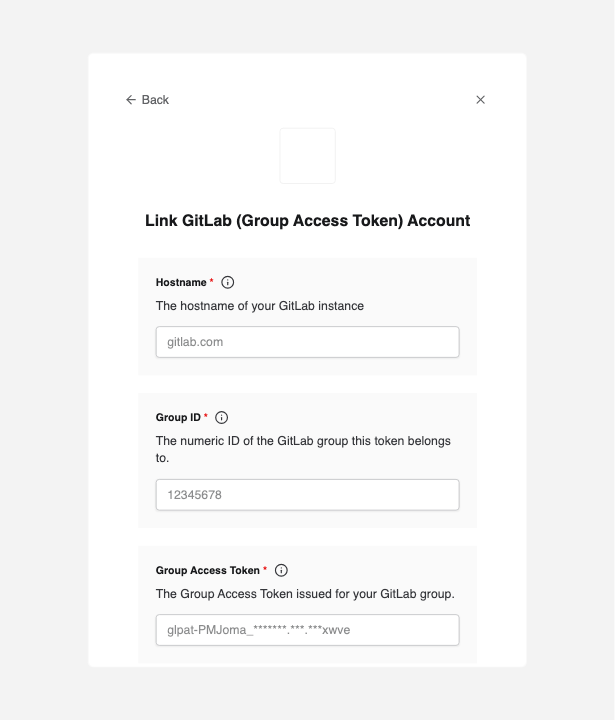Nango Connect form for a GitLab Group Access Token