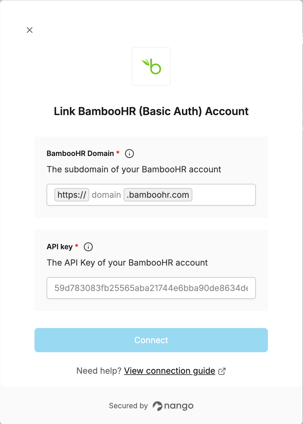 Bamboohr Sign In BambooHR (Basic Auth) - How do I link my account? - Nango Docs