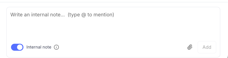 The comment box with the Internal note toggle switched on