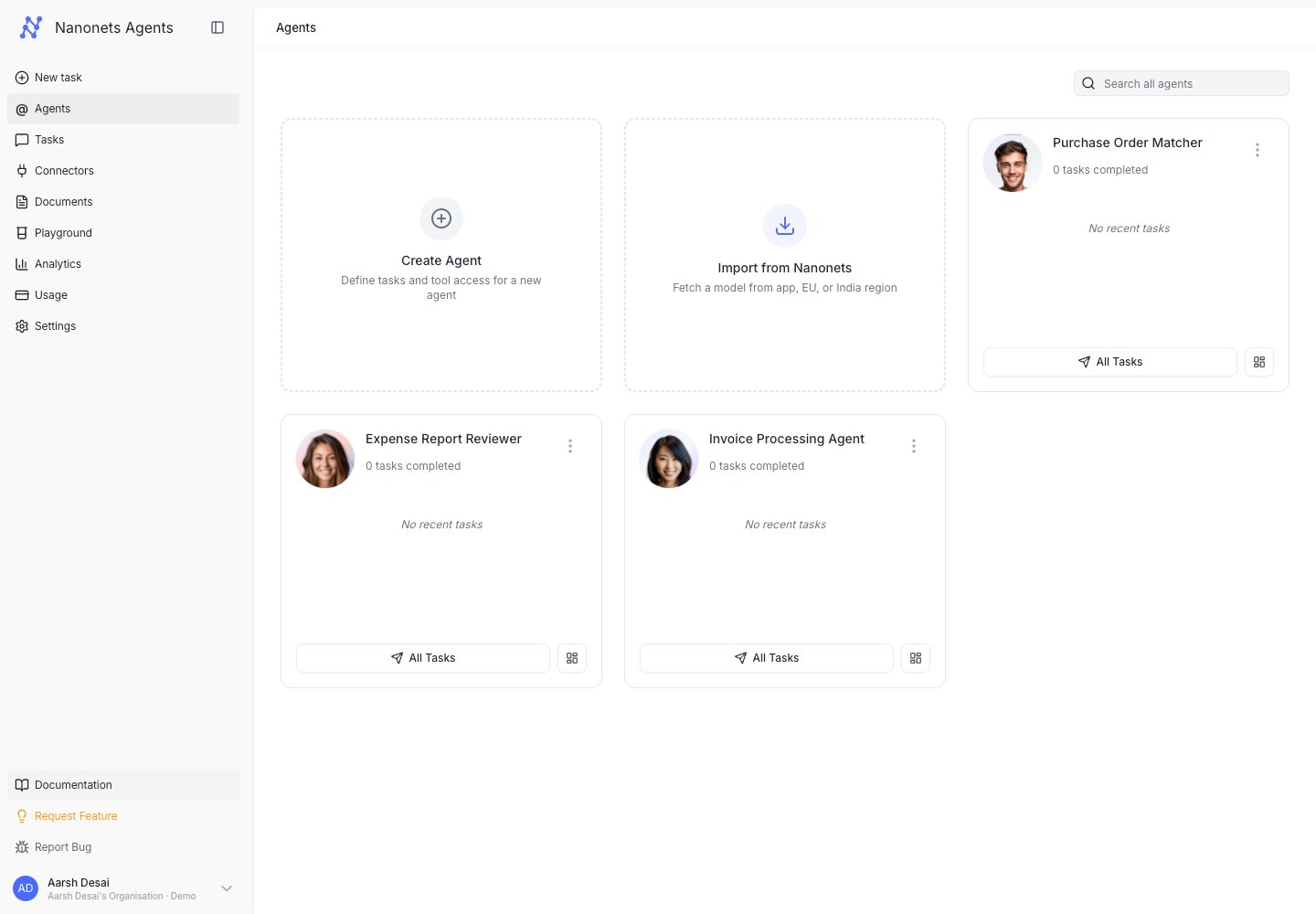 Sidebar profile menu showing organization and workspace switching