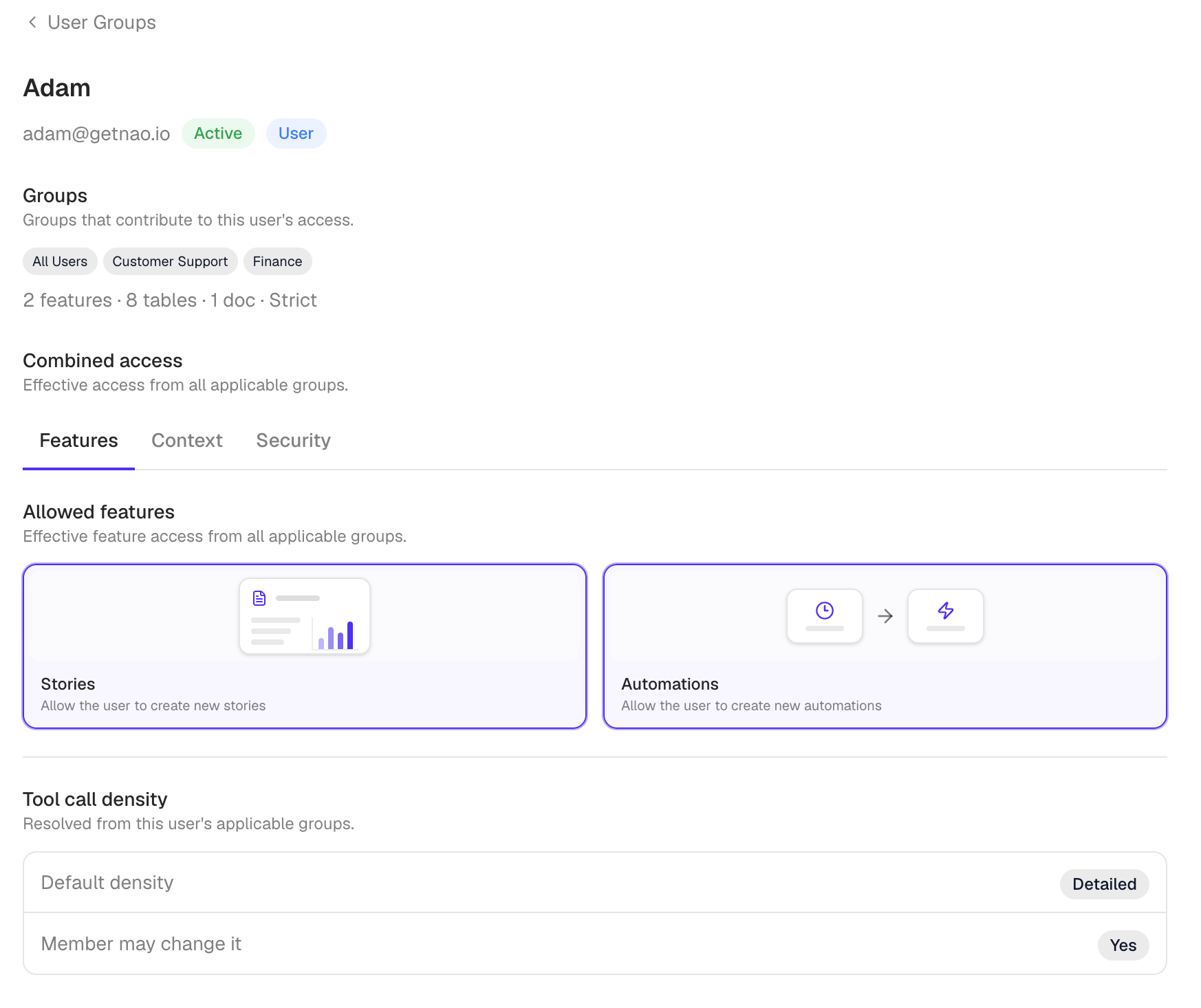 Combined access for a user across their applicable groups