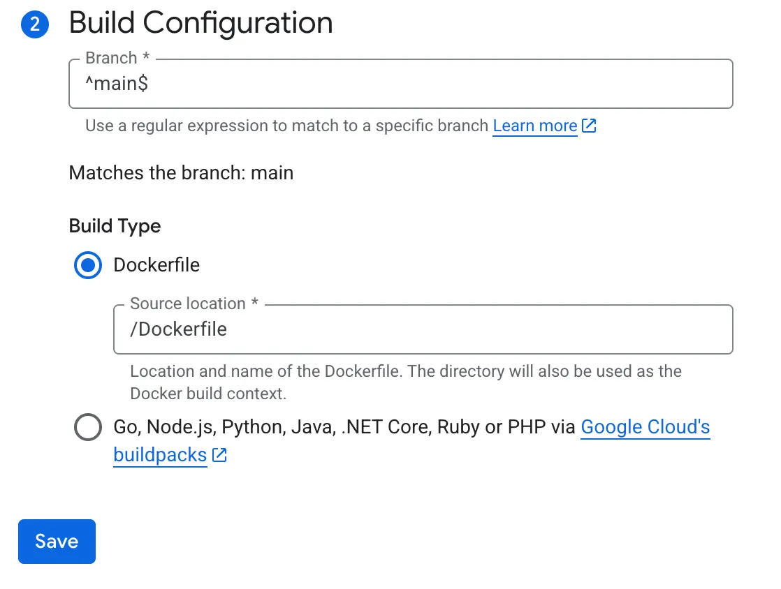Cloud Run - Build configuration