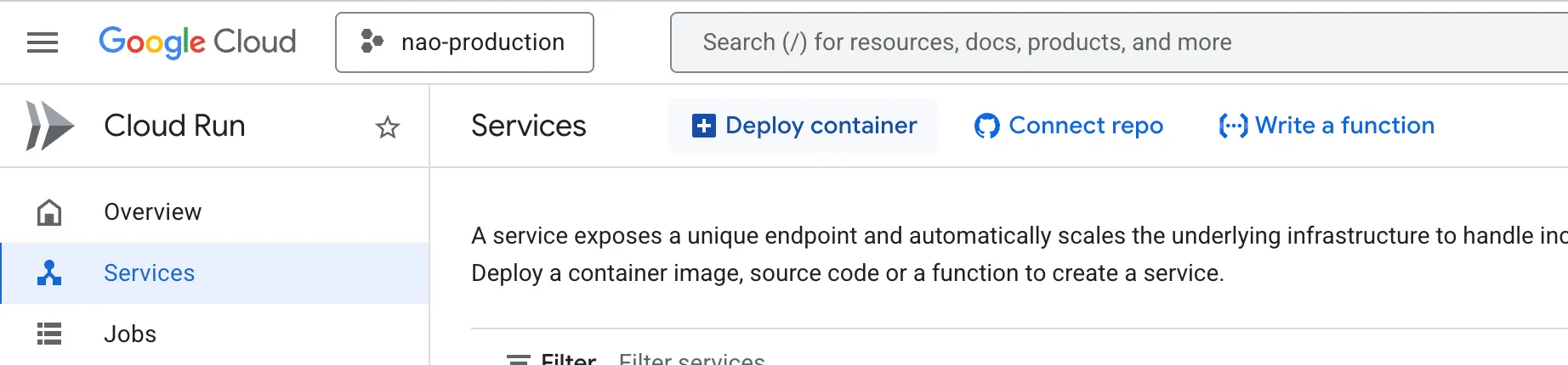 Cloud Run - Deploy container button