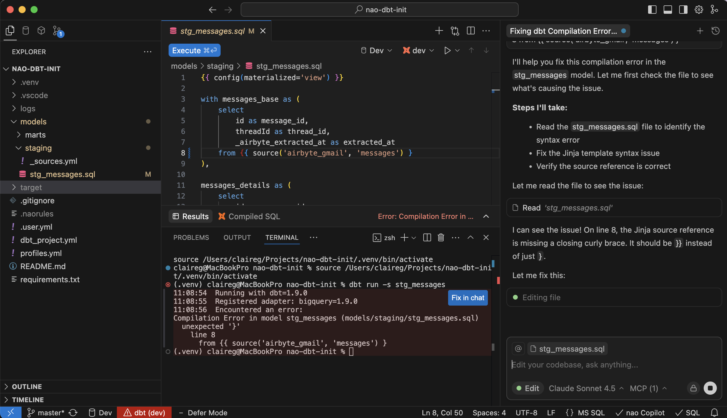 Fix in chat terminal