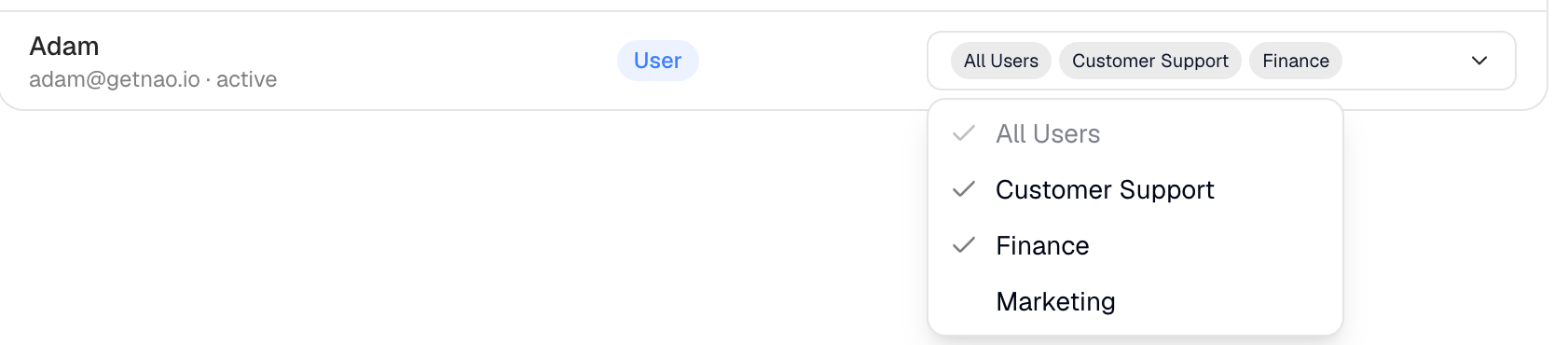 Assigning custom groups to a user from the Users tab