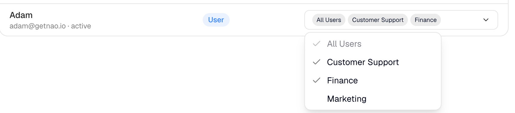 Assigning custom groups to a user from the Users tab