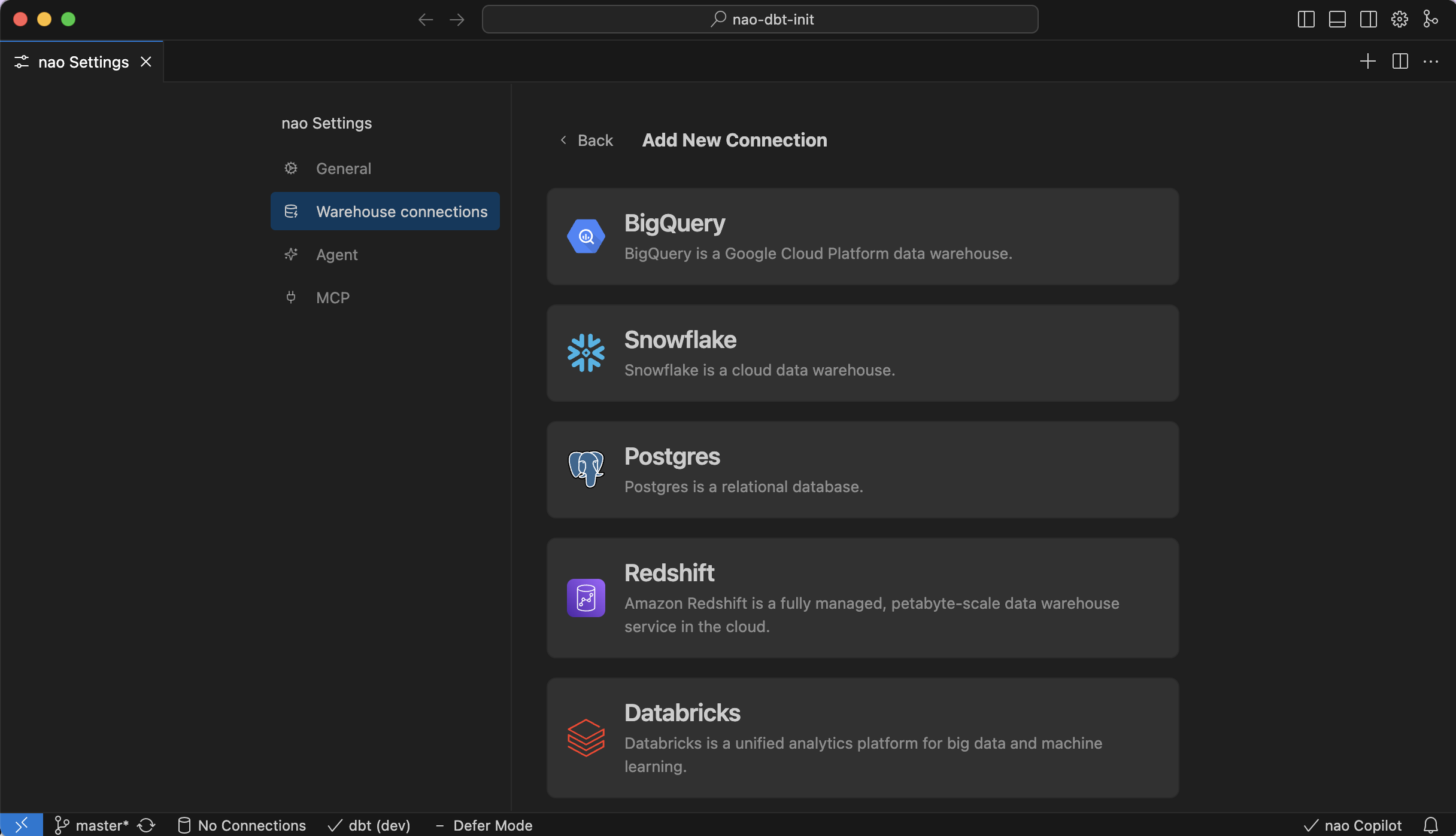 Data connection panel