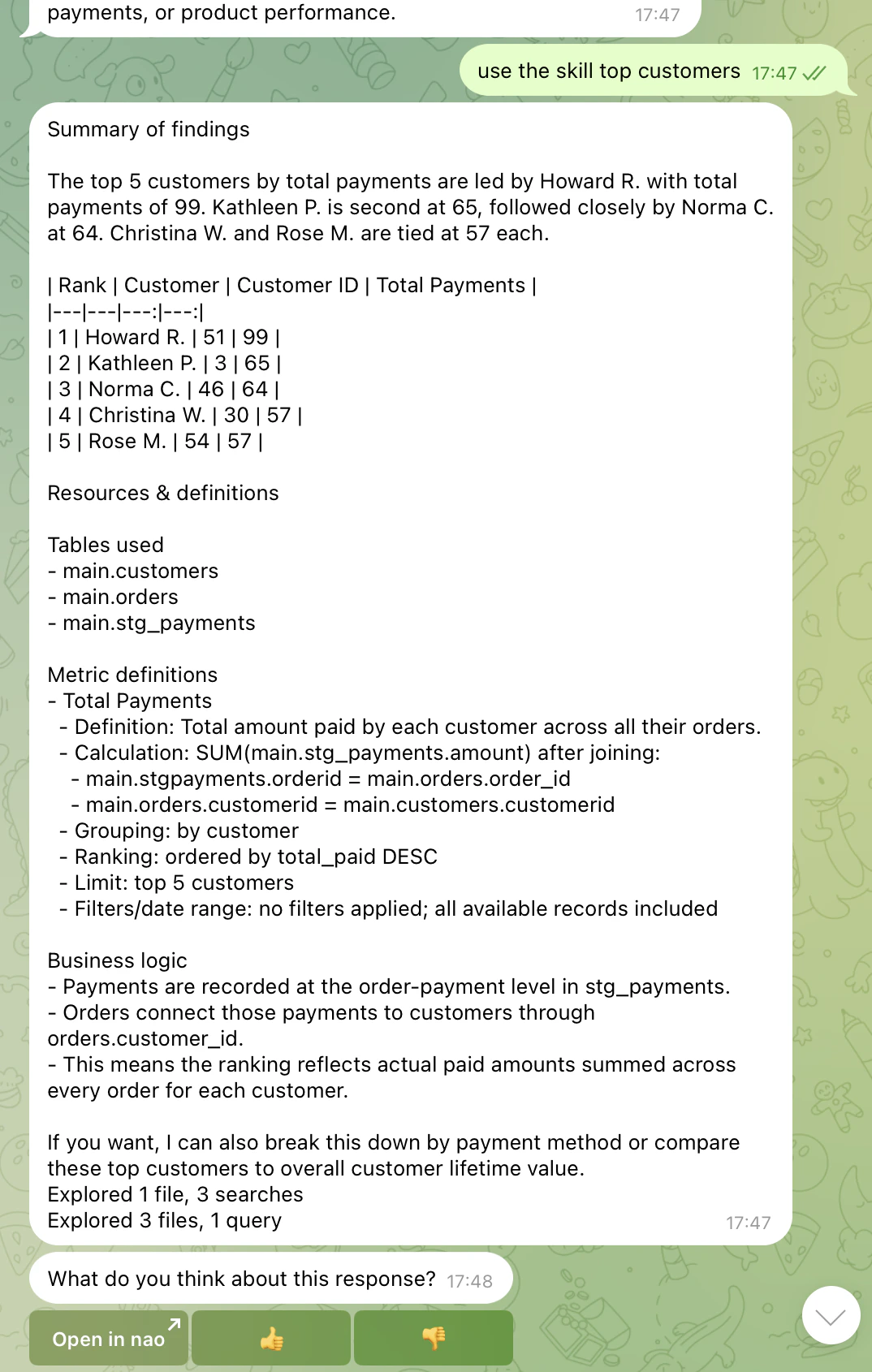 nao Telegram Bot Interface