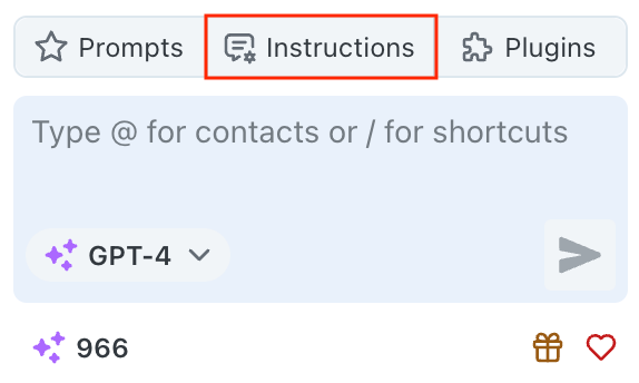 Custom Instructions interface in Narada