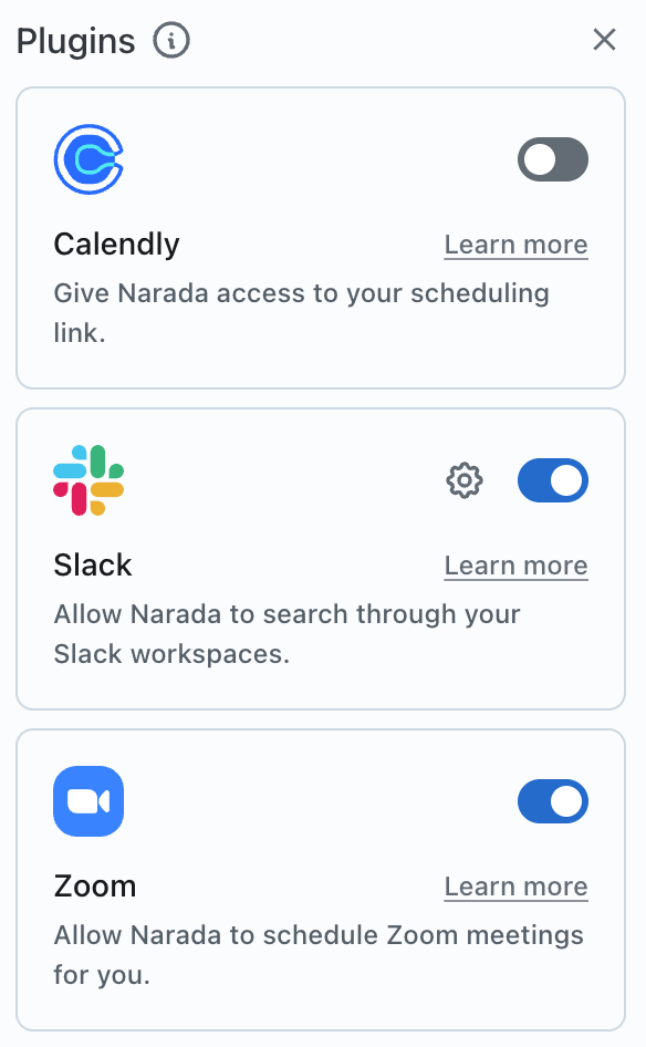 List of available Narada plugins
