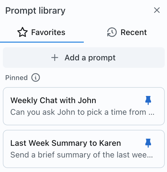 List of saved prompts in library