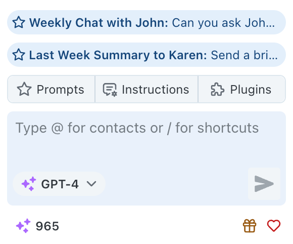 Quick action chips for prompts