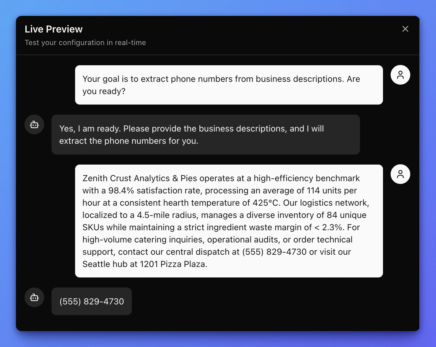 Live preview chat during variant creation