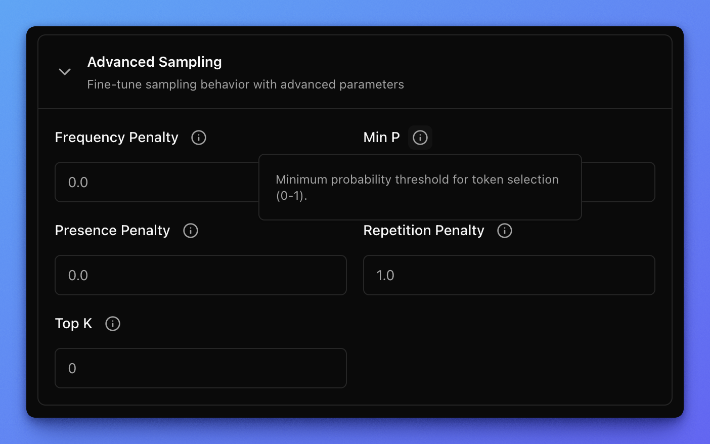 Model parameter inputs for a variant