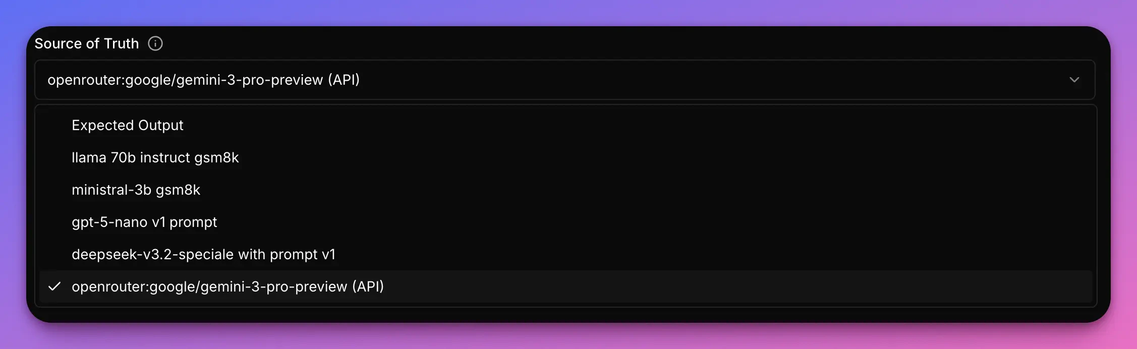 UI for selecting the variant defined as the source of truth