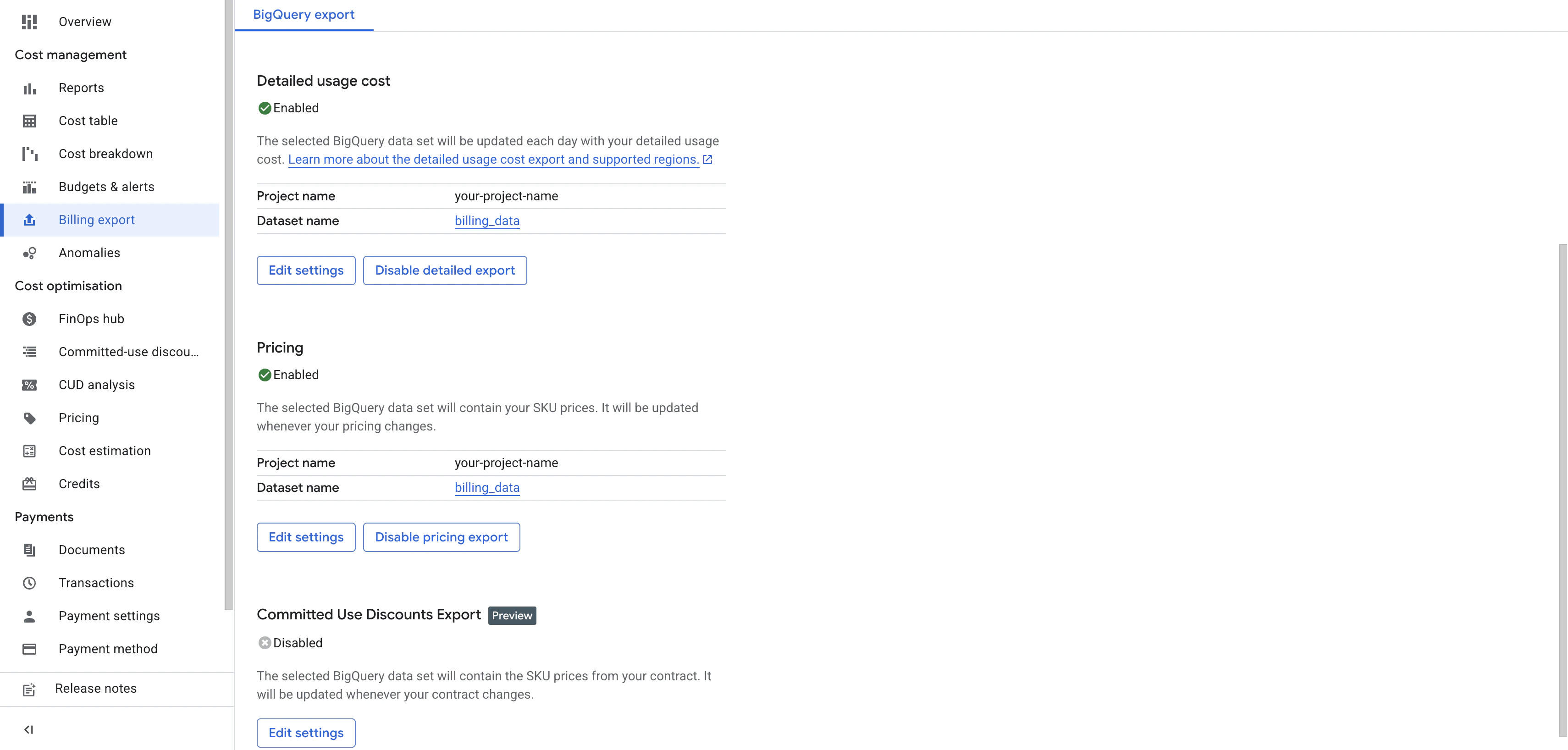 GCP BigQuery Billing Export
