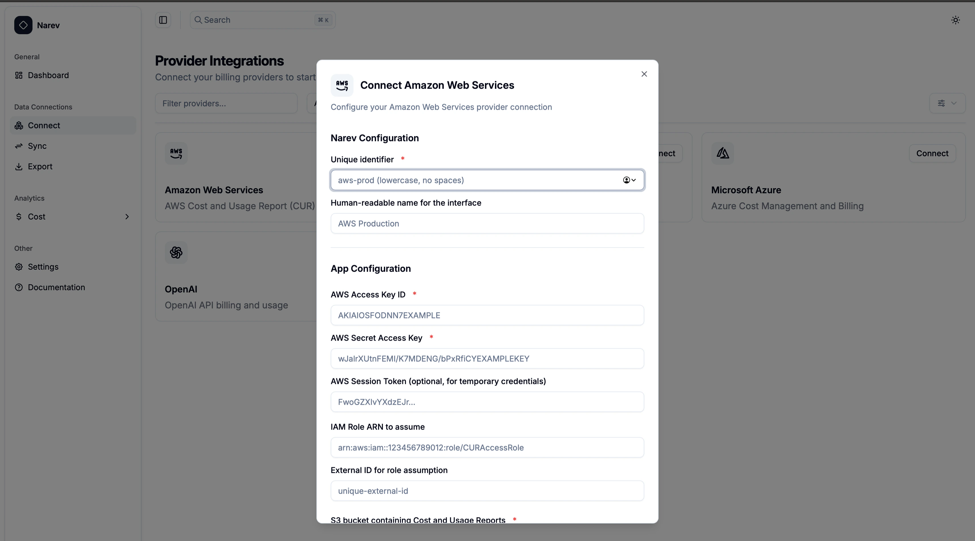 NarevAI AWS Provider Dialog