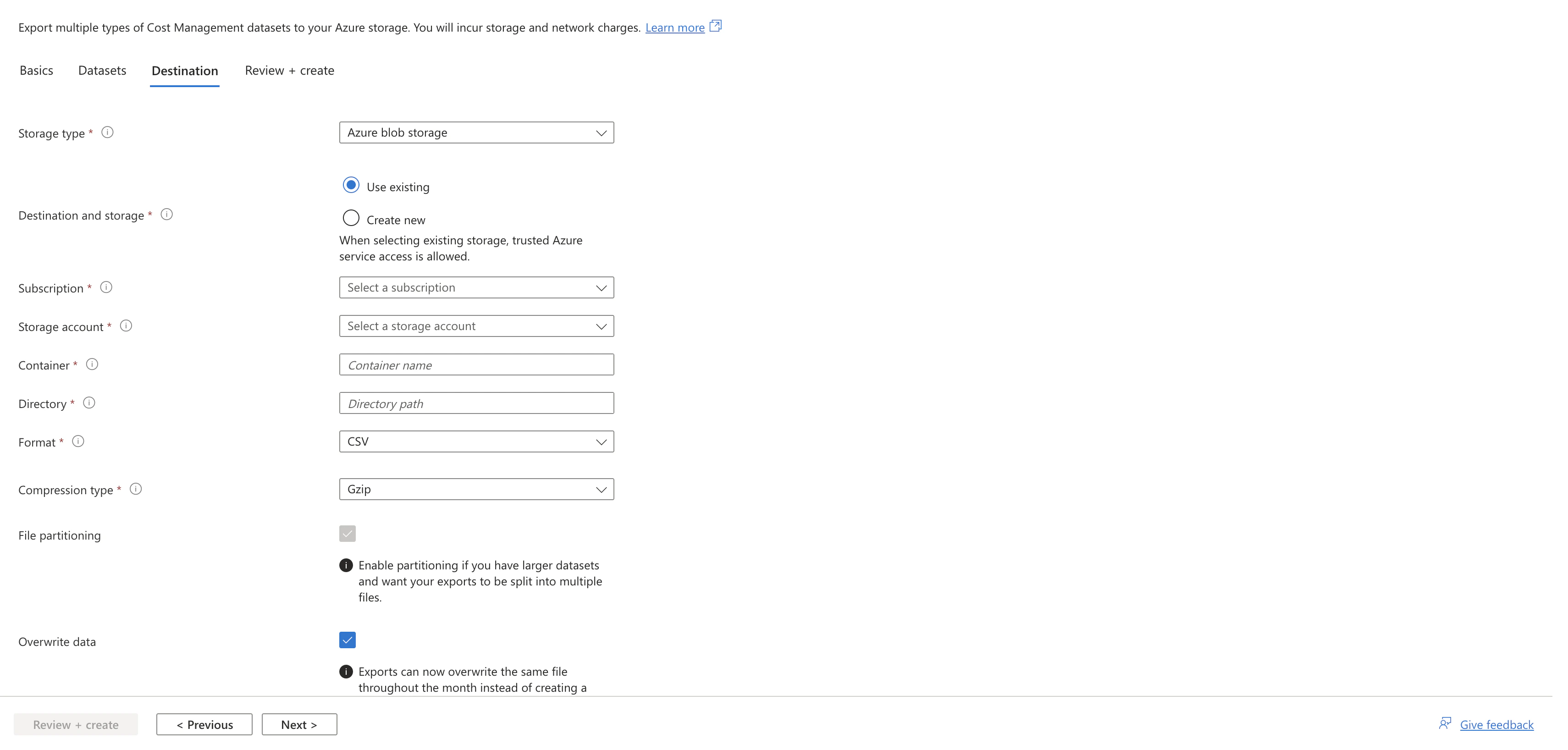 Azure Export Destination