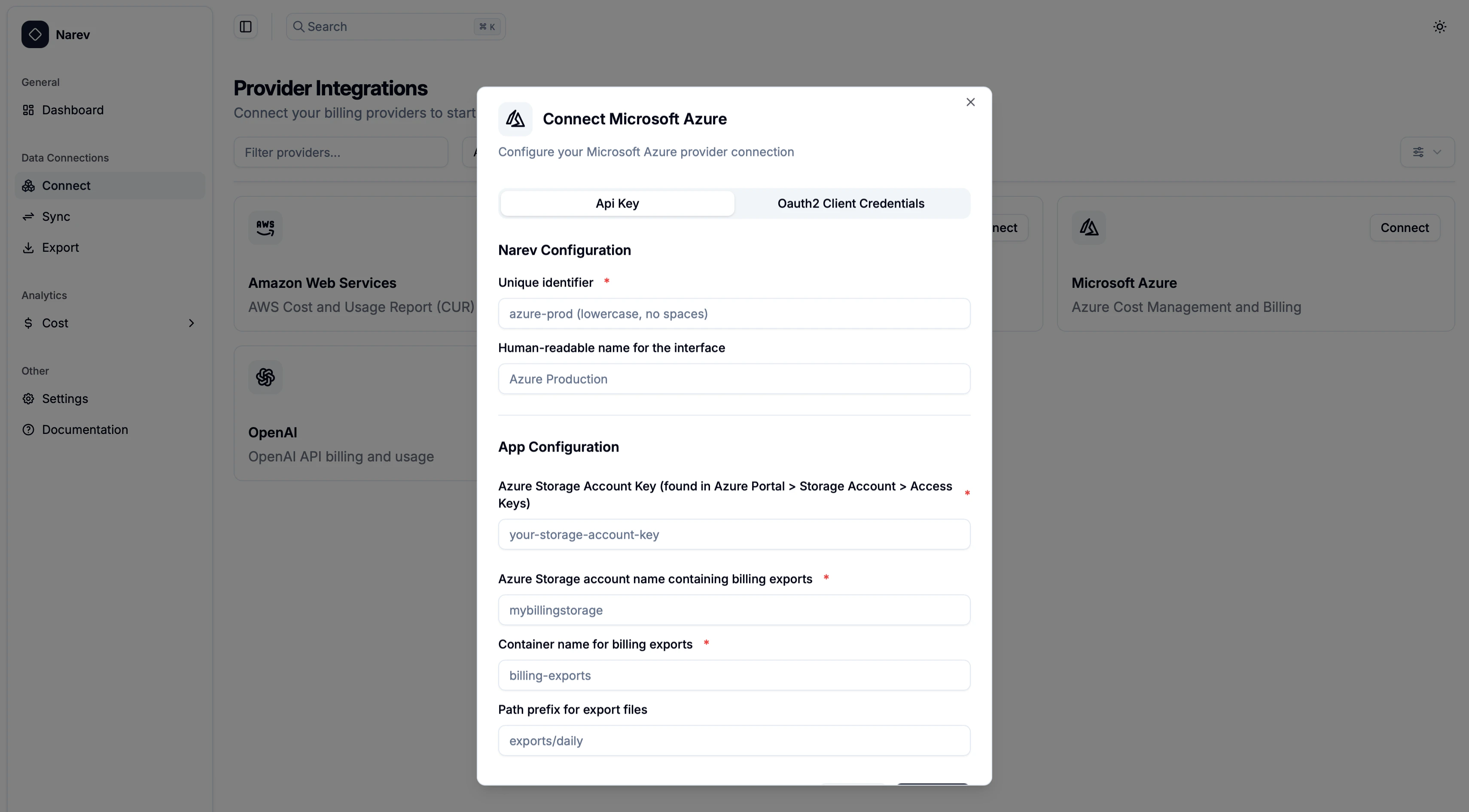 NarevAI Azure Provider Dialog