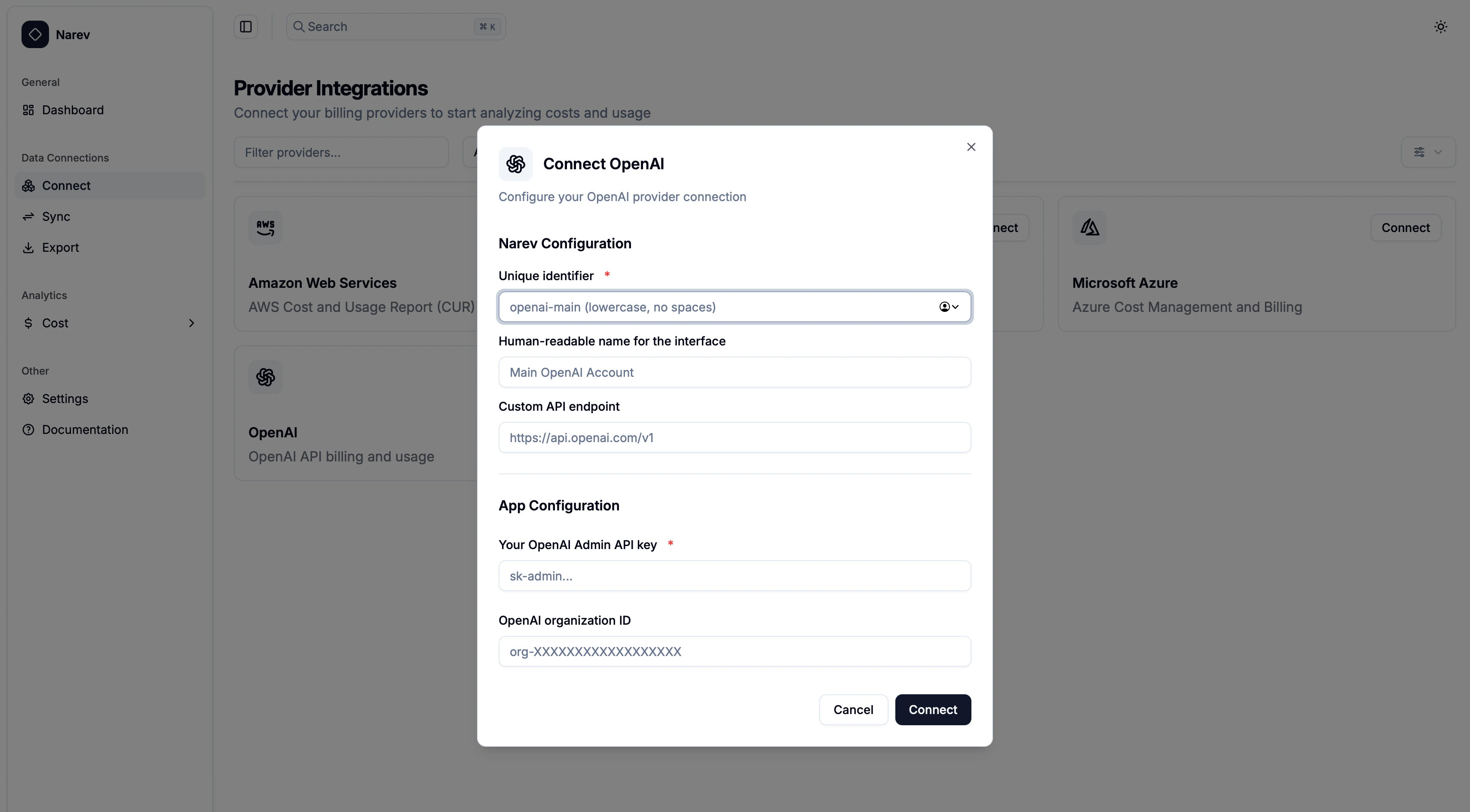 NarevAI OpenAI Provider Dialog