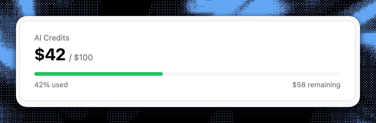 Billing dashboard using Narev pre-built components showing real-time usage