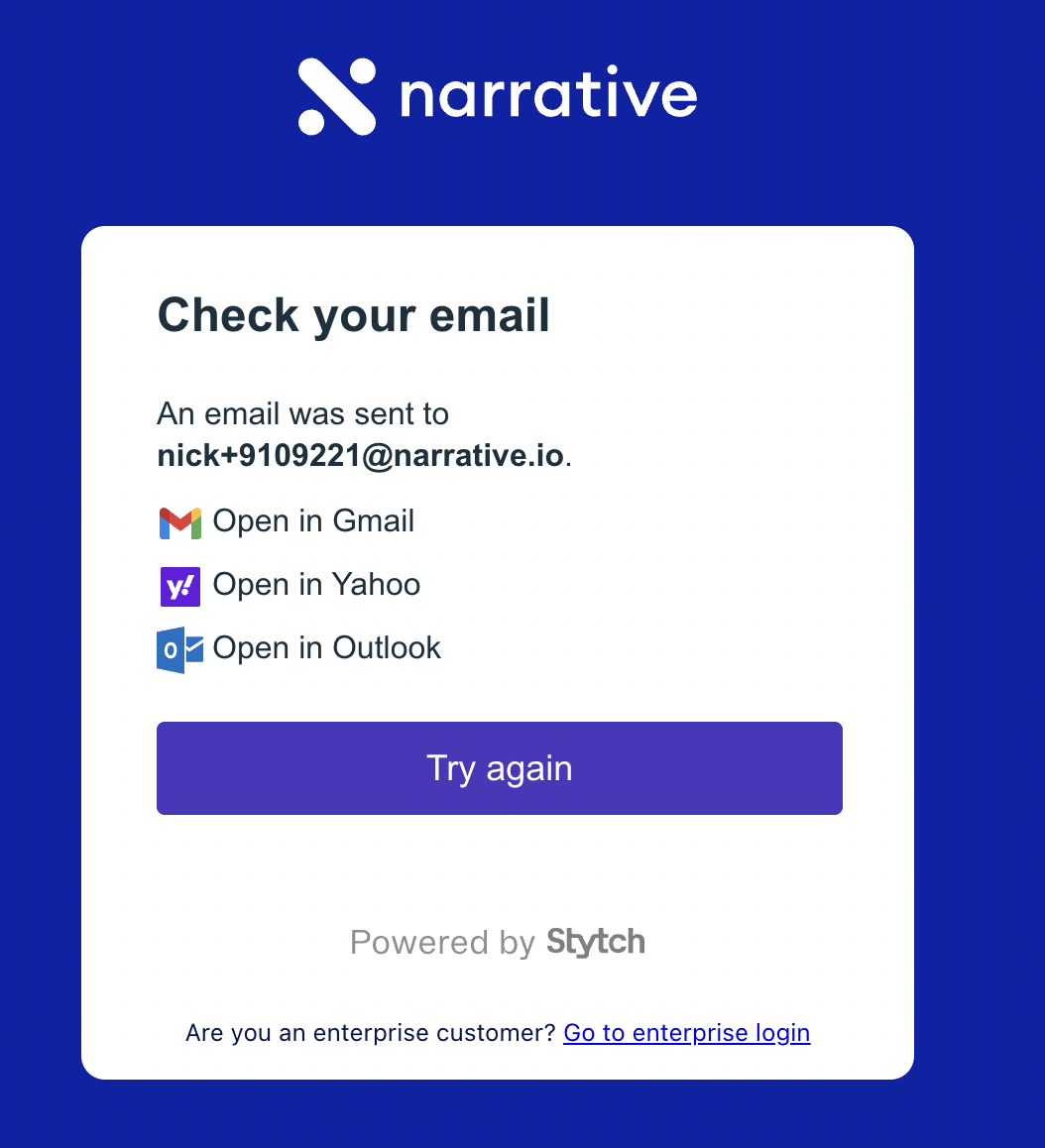 Check your email confirmation page with quick links to open Gmail, Yahoo, or Outlook