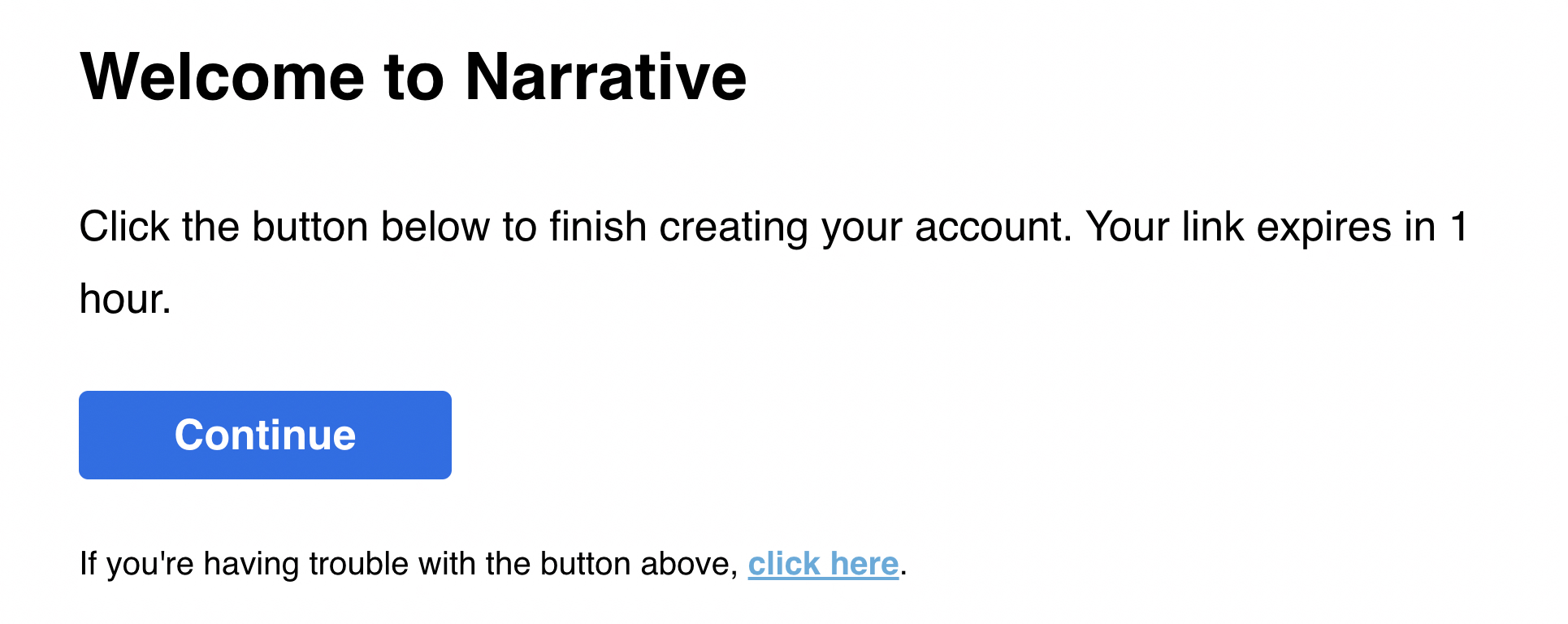 Magic link email with Continue button to verify your account