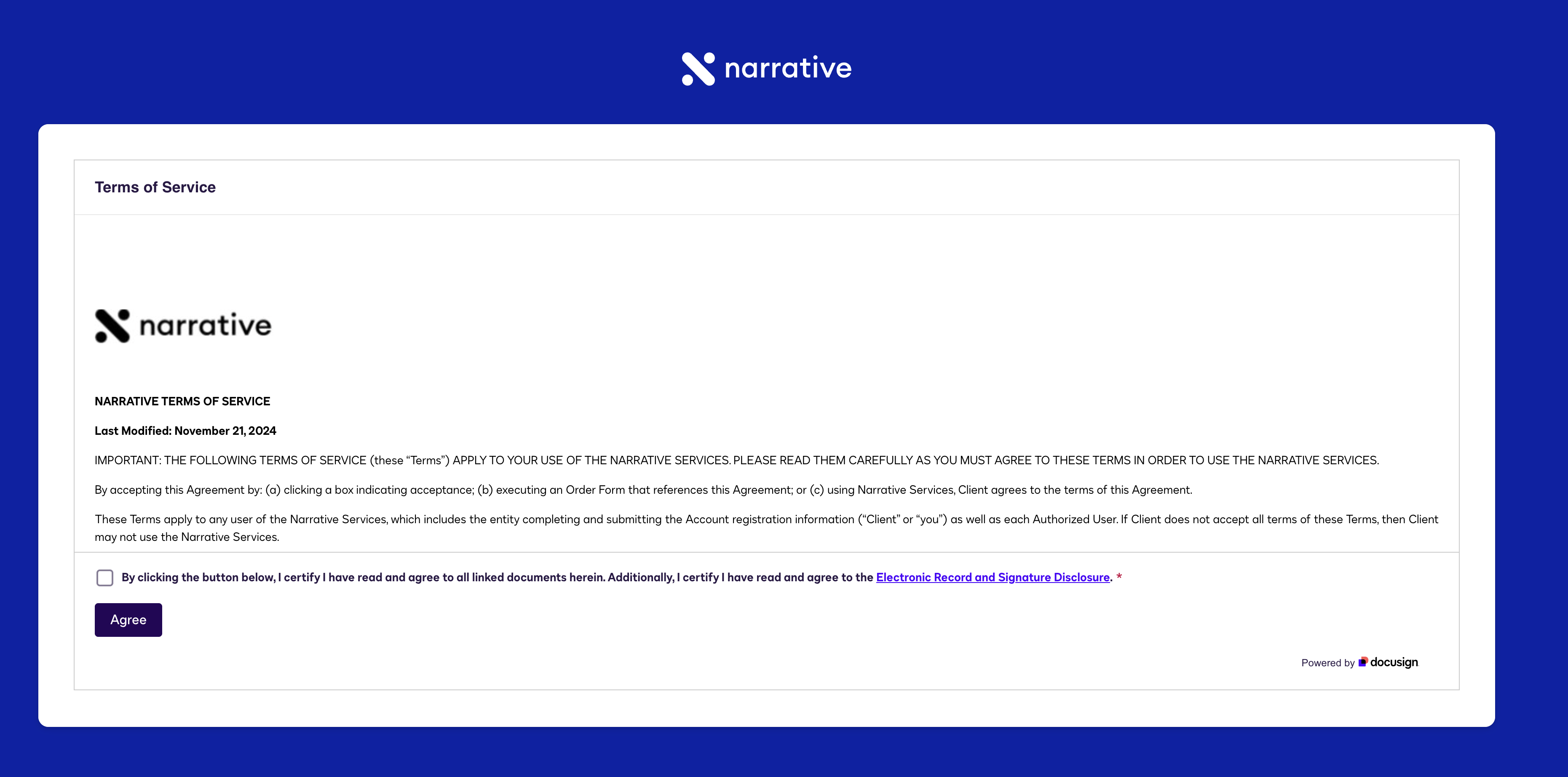 Terms of Service agreement page