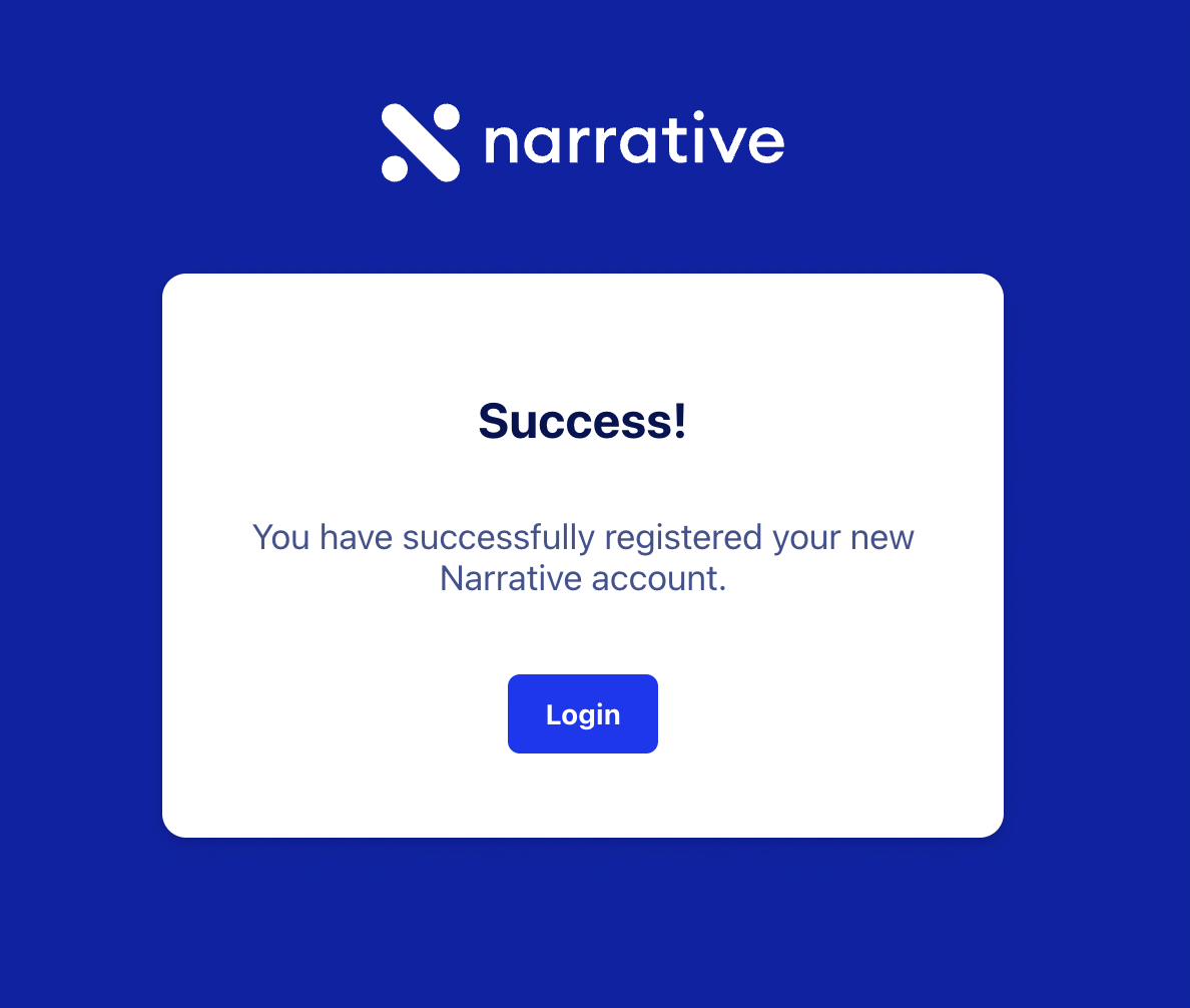 Success page confirming account registration